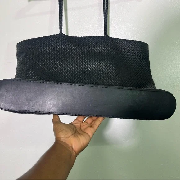 Quince Black Italian Leather Handwoven Tote Bag - Picture 10 of 14